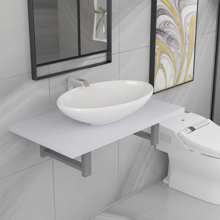 Meuble De Salle De Bain En Deux Pièces Céramique Chêne