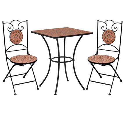 Ensemble De Bistro 3 Pcs Carreaux Céramiques Terre Cuite