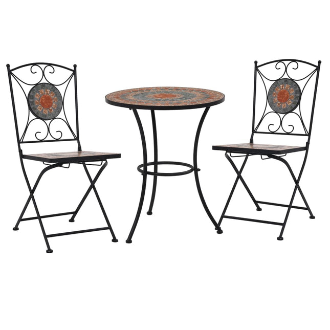 Ensemble De Bistro 3 Pcs Mosaïque Carreau Céramique Terre Cuite