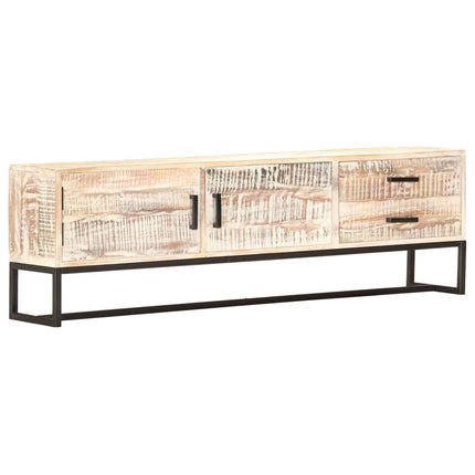 Meuble Tv Blanc 140 X 30 X 45 Cm Bois D'acacia Massif