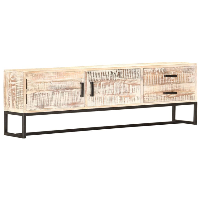 Meuble Tv Blanc 140 X 30 X 45 Cm Bois D'acacia Massif