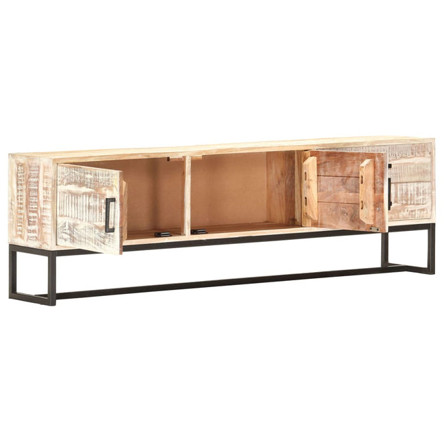 Meuble Tv Blanc 140 X 30 X 45 Cm Bois D'acacia Massif