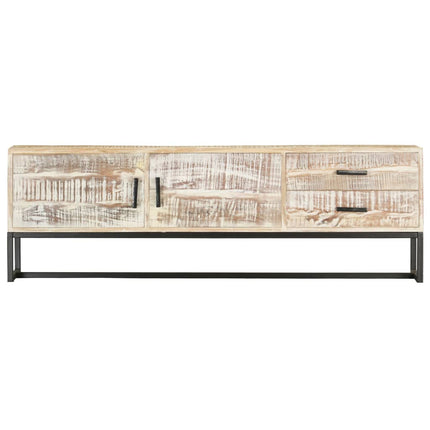 Meuble Tv Blanc 140 X 30 X 45 Cm Bois D'acacia Massif