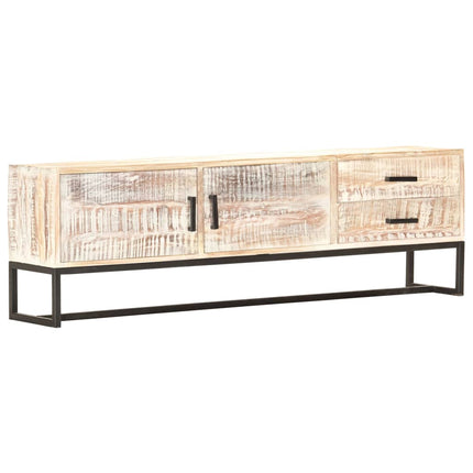 Meuble Tv Blanc 140 X 30 X 45 Cm Bois D'acacia Massif