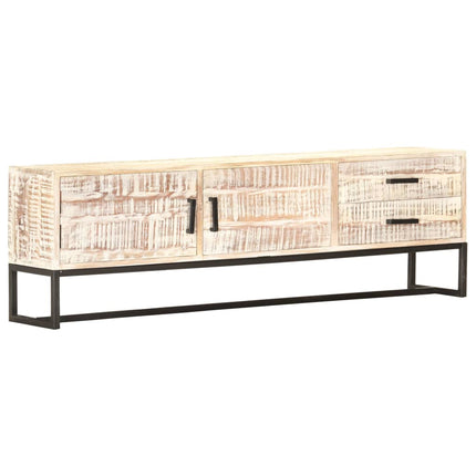 Meuble Tv Blanc 140 X 30 X 45 Cm Bois D'acacia Massif