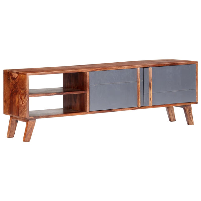 Meuble Tv Gris 140X30X45 Cm Bois Solide