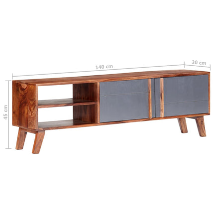 Meuble Tv Gris 140X30X45 Cm Bois Solide