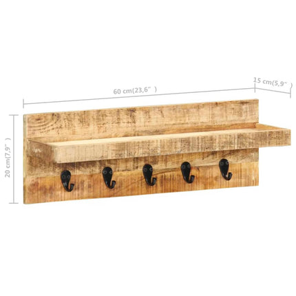Porte-Manteau Mural 60X15X20 Cm Bois De Manguier Brut Solide