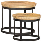 Tables D'appoint Rondes 2 Pcs Bois De Manguier Solide Et Acier
