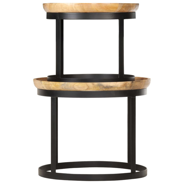 Tables D'appoint Rondes 2 Pcs Bois De Manguier Solide Et Acier