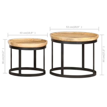 Tables D'appoint Rondes 2 Pcs Bois De Manguier Solide Et Acier