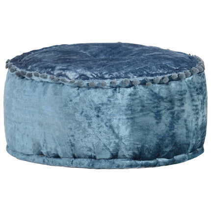 Pouf Rond Velours 40X20 Cm Bleu