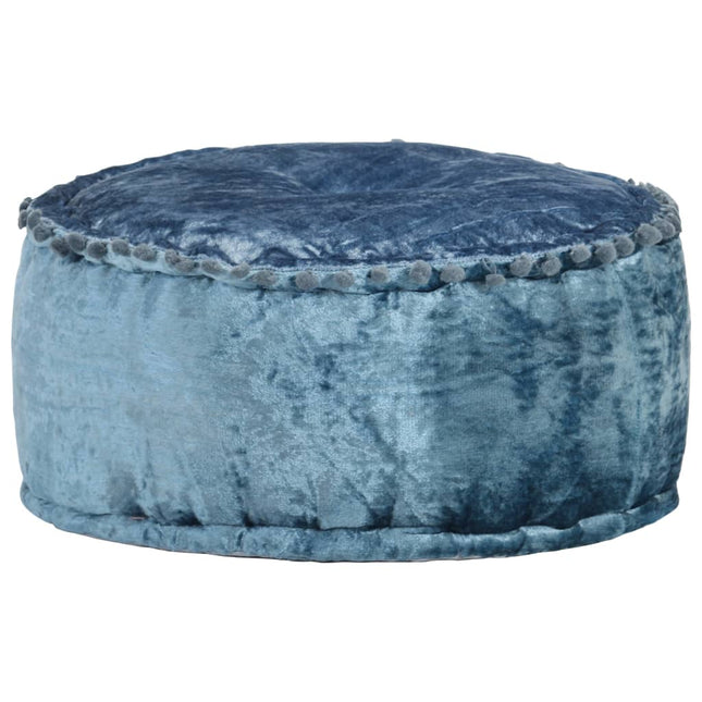 Pouf Rond Velours 40X20 Cm Bleu