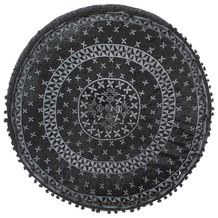 Pouf Rond Avec Broderie Velours 60X25 Cm