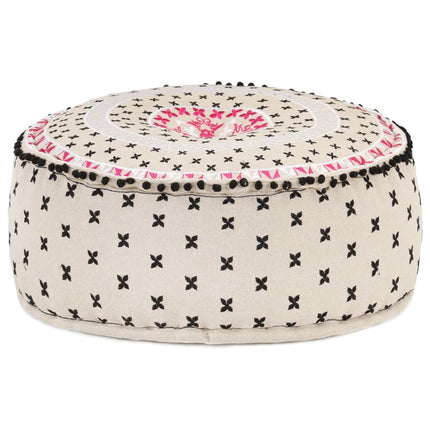 Pouf Rond Avec Broderie Coton 60X25 Cm Multicolore
