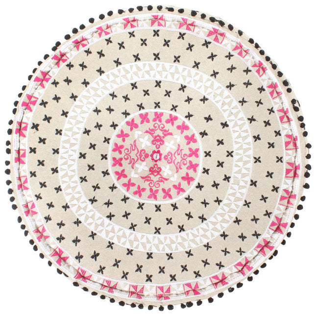 Pouf Rond Avec Broderie Coton 60X25 Cm Multicolore