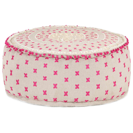 Pouf Rond Avec Broderie Coton 60X25 Cm Multicolore