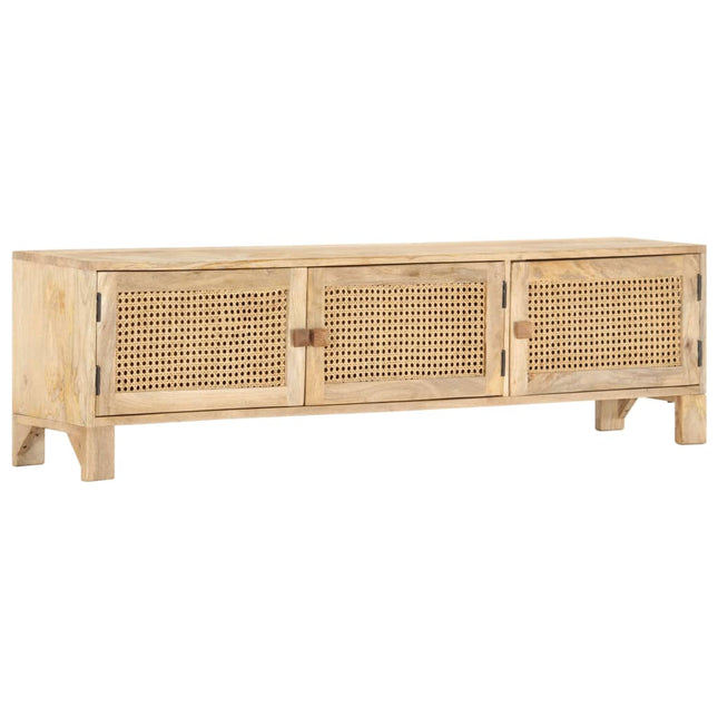 Meuble Tv 140X30X40 Cm Bois De Manguier Et Canne Naturelle