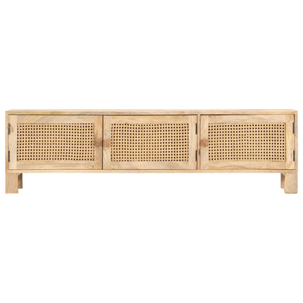 Meuble Tv 140X30X40 Cm Bois De Manguier Et Canne Naturelle
