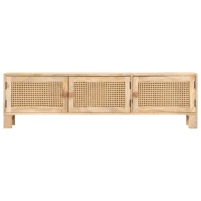 Meuble Tv 140X30X40 Cm Bois De Manguier Et Canne Naturelle