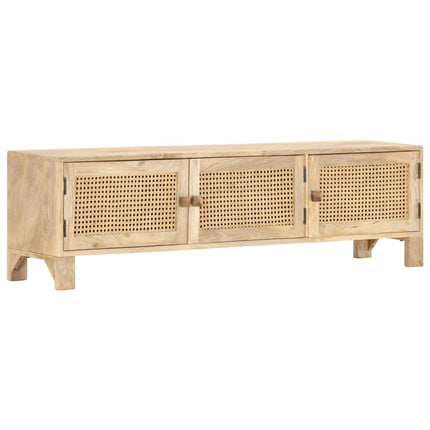 Meuble Tv 140X30X40 Cm Bois De Manguier Et Canne Naturelle