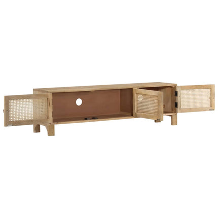 Meuble Tv 140X30X40 Cm Bois De Manguier Et Canne Naturelle