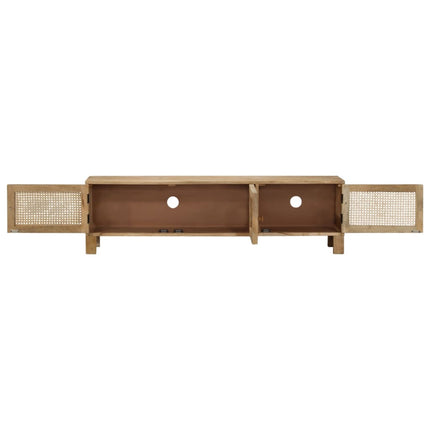 Meuble Tv 140X30X40 Cm Bois De Manguier Et Canne Naturelle