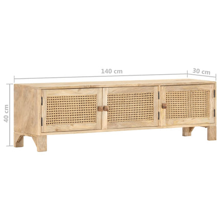 Meuble Tv 140X30X40 Cm Bois De Manguier Et Canne Naturelle