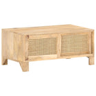 Table Basse 90X50X40 Cm Bois De Manguier Et Canne Naturelle