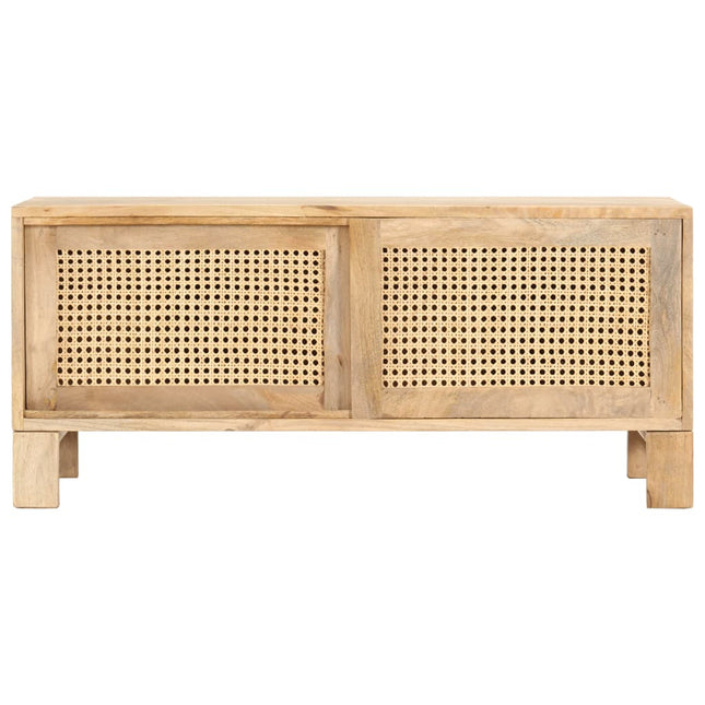 Table Basse 90X50X40 Cm Bois De Manguier Et Canne Naturelle