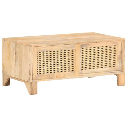 Table Basse 90X50X40 Cm Bois De Manguier Et Canne Naturelle