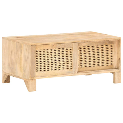 Table Basse 90X50X40 Cm Bois De Manguier Et Canne Naturelle