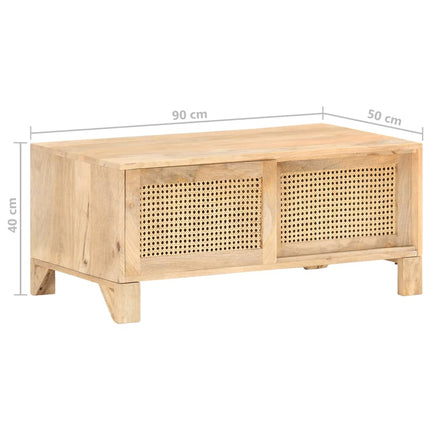 Table Basse 90X50X40 Cm Bois De Manguier Et Canne Naturelle