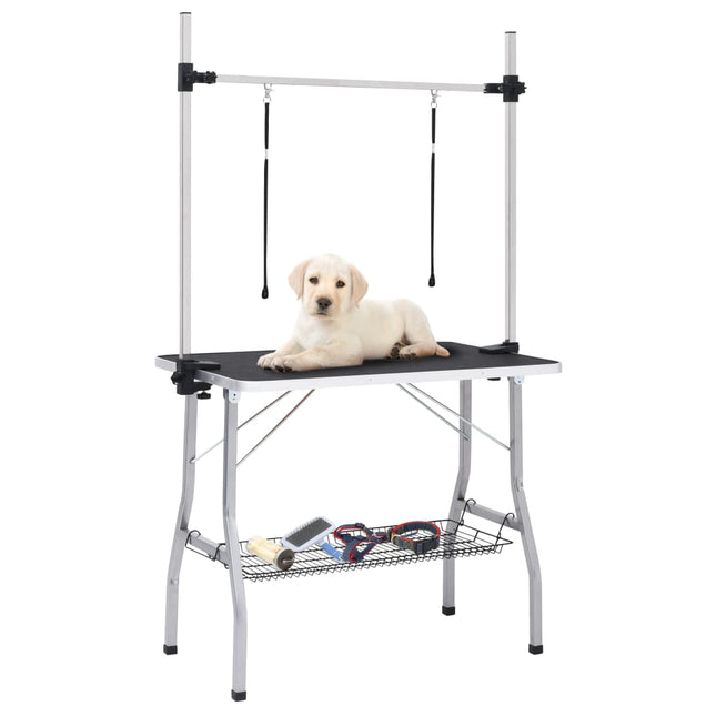 Table De Toilettage Réglable De Chiens Avec 2 Boucles Et Panier