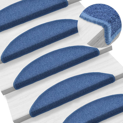 Tapis D'escalier 15 Pièces Demi-Rond Bleu