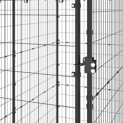 Chenil D'extérieur Pour Chiens Acier Avec Toit Noir Et Argenté