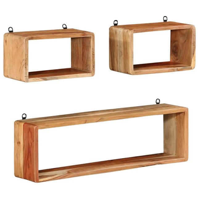 Ensemble D'étagère Cube 3 Pcs Bois Solide De Manguier