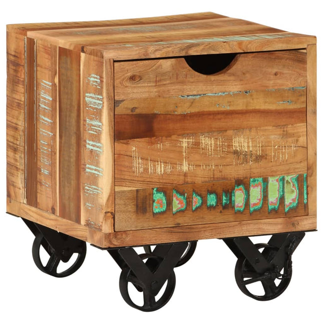 Table D'appoint Tiroir Et Roues Bois De Manguier 40X40X45 Cm