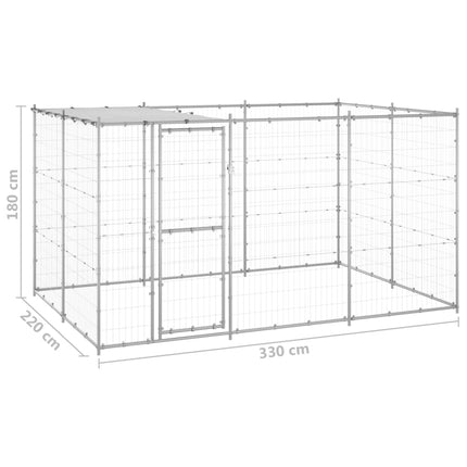Chenil Extérieur Acier Galvanisé Avec Toit 7,26 M² Argent