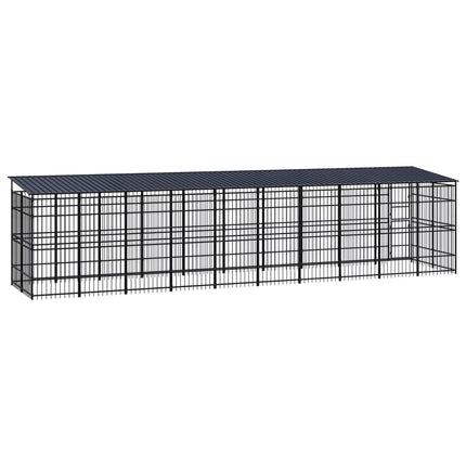 Chenil D'extérieur Avec Toit Pour Chiens Acier 18,43 M² Extérieur Anthracite / Intérieur Blanc