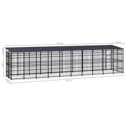 Chenil D'extérieur Avec Toit Pour Chiens Acier 18,43 M² Extérieur Anthracite / Intérieur Blanc