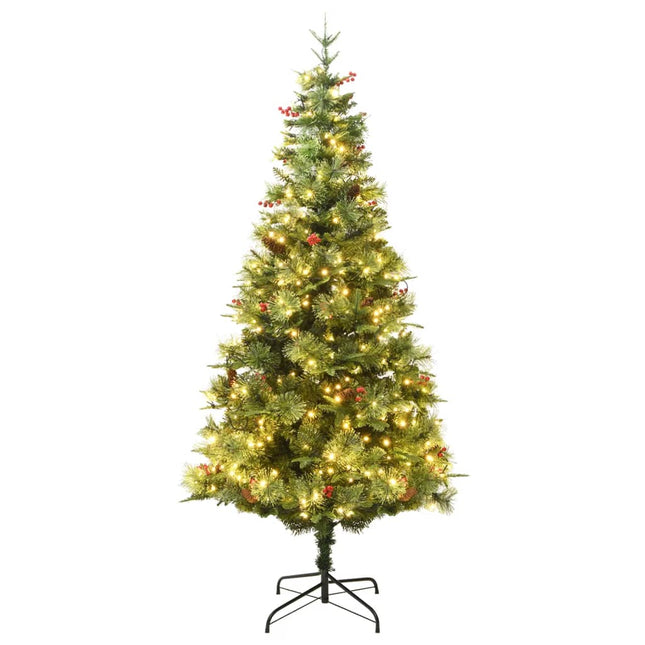 Sapin De Noël Pré-Éclairé Et Pommes De Pin Vert 195Cm Pvc Et Pe