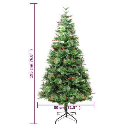 Sapin De Noël Pré-Éclairé Et Pommes De Pin Vert 195Cm Pvc Et Pe