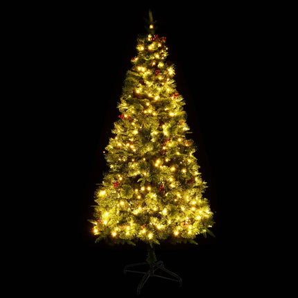 Sapin De Noël Pré-Éclairé Et Pommes De Pin Vert 195Cm Pvc Et Pe