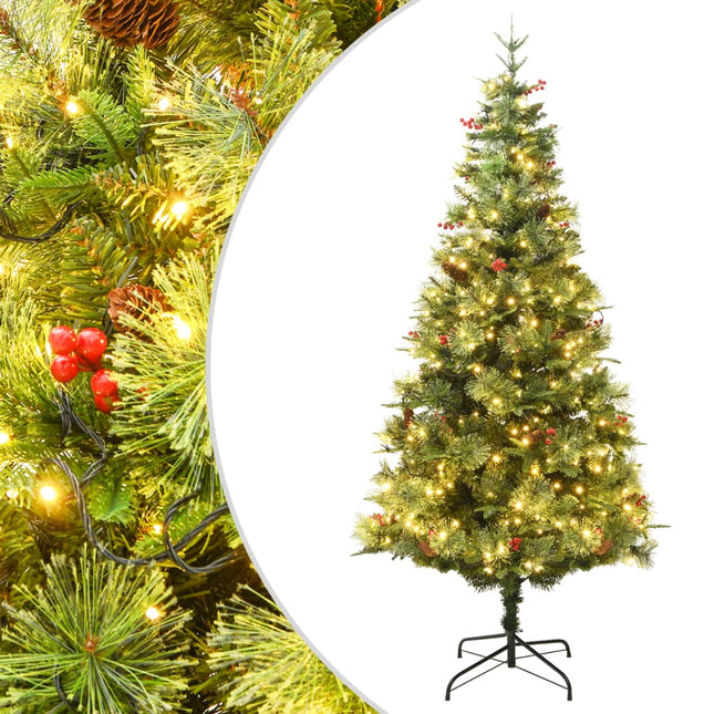 Sapin De Noël Pré-Éclairé Et Pommes De Pin Vert 195Cm Pvc Et Pe