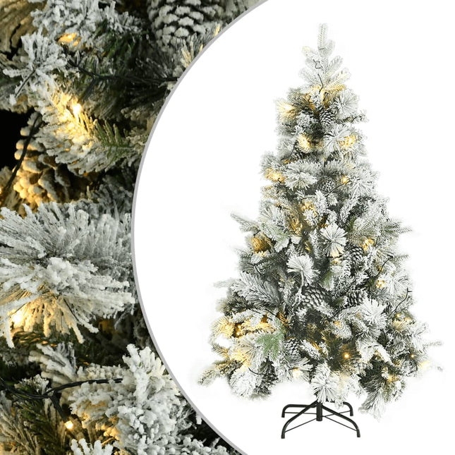 Sapin De Noël Pré-Éclairé Avec Neige Floquée/Cônes 120Cm Pvc/Pe