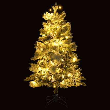 Sapin De Noël Pré-Éclairé Avec Neige Floquée/Cônes 120Cm Pvc/Pe