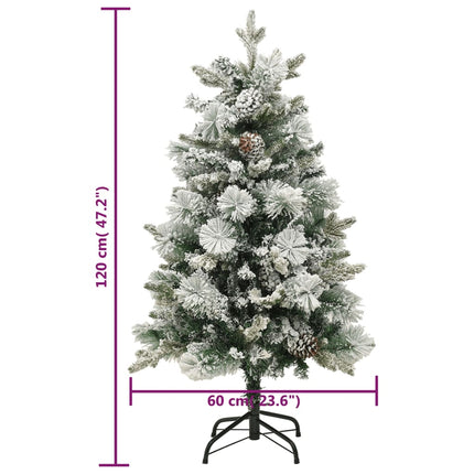 Sapin De Noël Pré-Éclairé Avec Neige Floquée/Cônes 120Cm Pvc/Pe