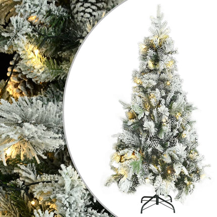 Sapin De Noël Pré-Éclairé Avec Neige Floquée/Cônes 120Cm Pvc/Pe
