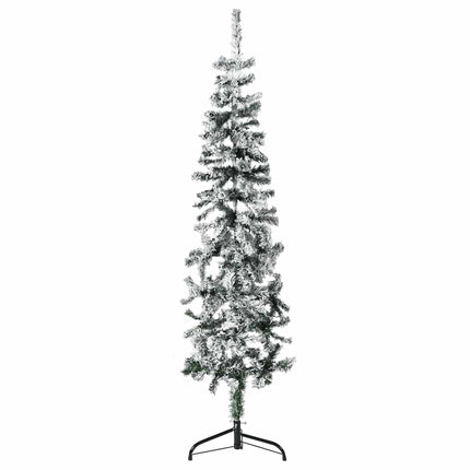 Demi Sapin De Noël Artificiel Mince Avec Neige Floquée Blanc Et Vert